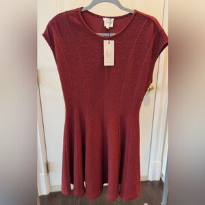 sundays Textured Fit-and-Flare Midi Dress in Burgundy